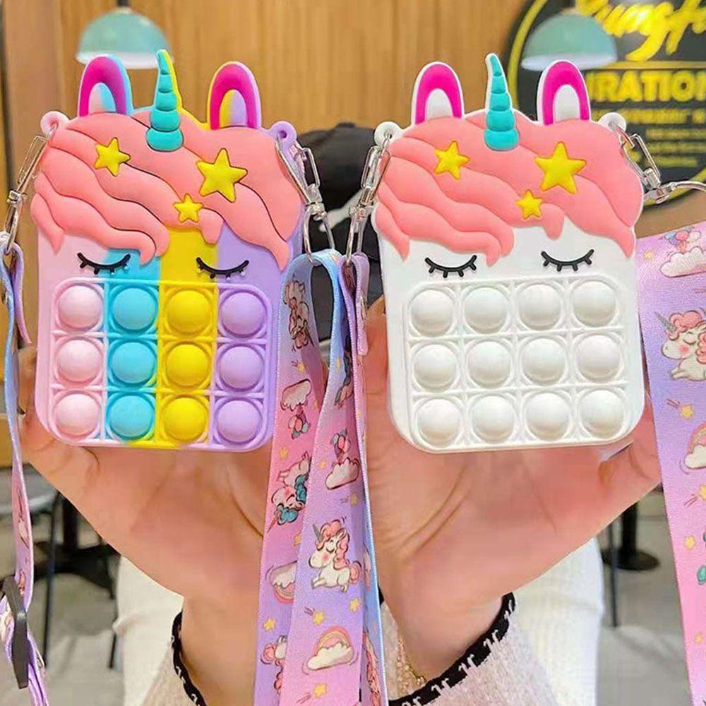 Túi Đeo Chéo Hình Kỳ Lân Chất Liệu Silica Gel Chống Căng Thẳng Có Khóa Kéo Dễ Thương Cho Bé