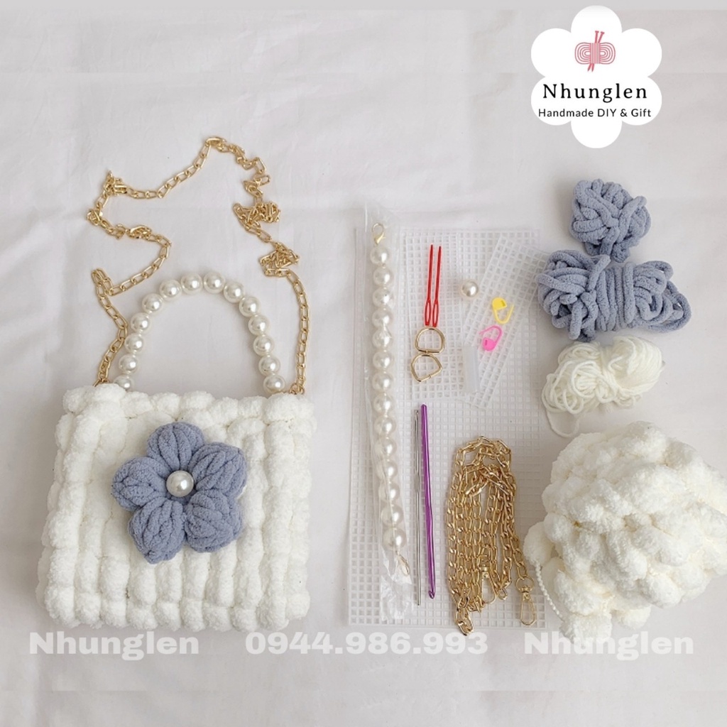 DIY Túi Handmade Tự Đan Hình Chữ Nhật Len Hạt - Phụ Kiện Đan Túi [Có video hướng dẫn]