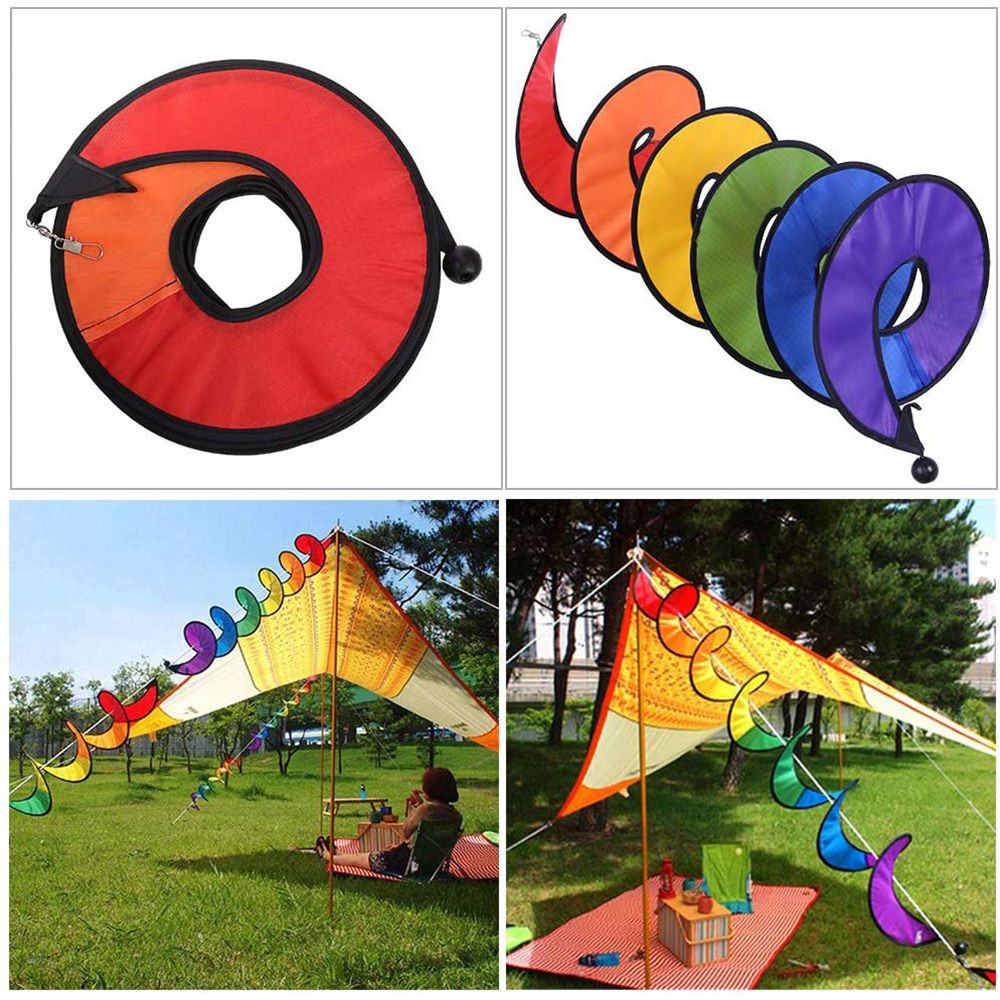 LUCKY 57 inches Foldable Rainbow Curlie 3D Wind Twister Wind Spinner Yard Art Colorful Hanging Wind Chime Indoor Decorations Outdoor Decor Bird Scarer