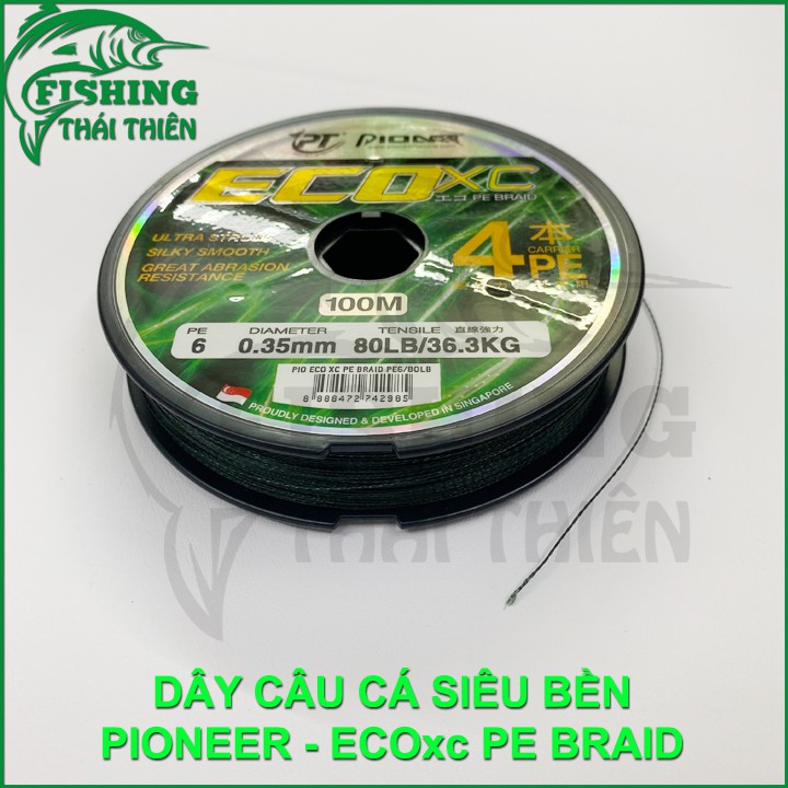 Dây Câu Cá Siêu Bền Pioner ECOxc PE BRAID 80lb 0.35mm Cuộn 100m