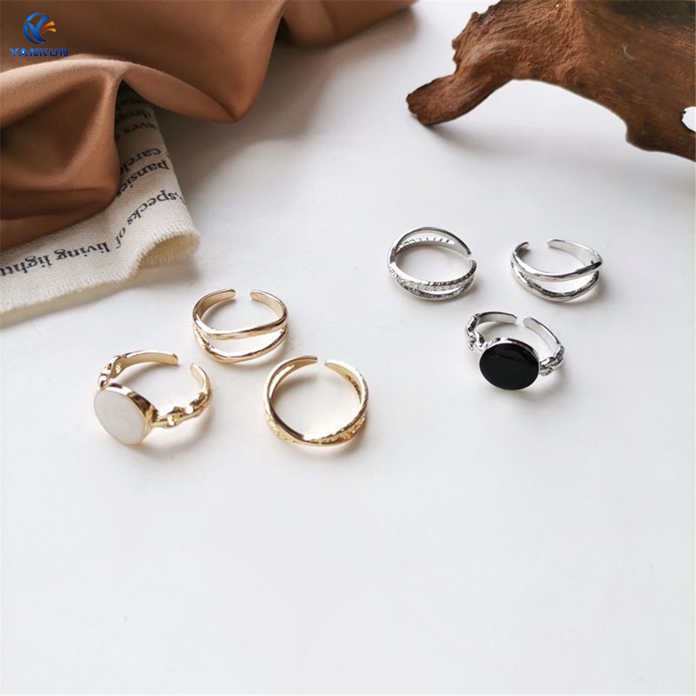Set 3 nhẫn hở thiết kế hình học thời trang