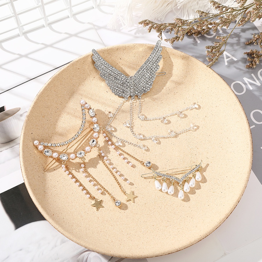 Kẹp tóc hình cánh thiên thần đính kim cương giả phối tua rua thời trang dành cho nữ