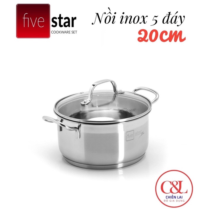 Nồi inox Fivestar 5 đáy inox 304 đun từ. Size 16/18/20/24cm