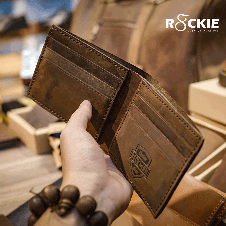 Ví da nam Beckman Mini dáng ngang cao cấp - Da sáp Crazy Horse nhập khâủ - may thủ công tỉ mỉ -Nâu sáp VDVT02NS - R8ckie