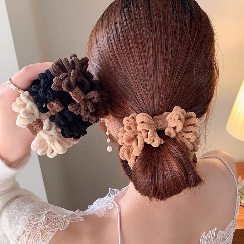 Dây cột tóc lông xù màu trà sữa phong cách Hàn Quốc mới