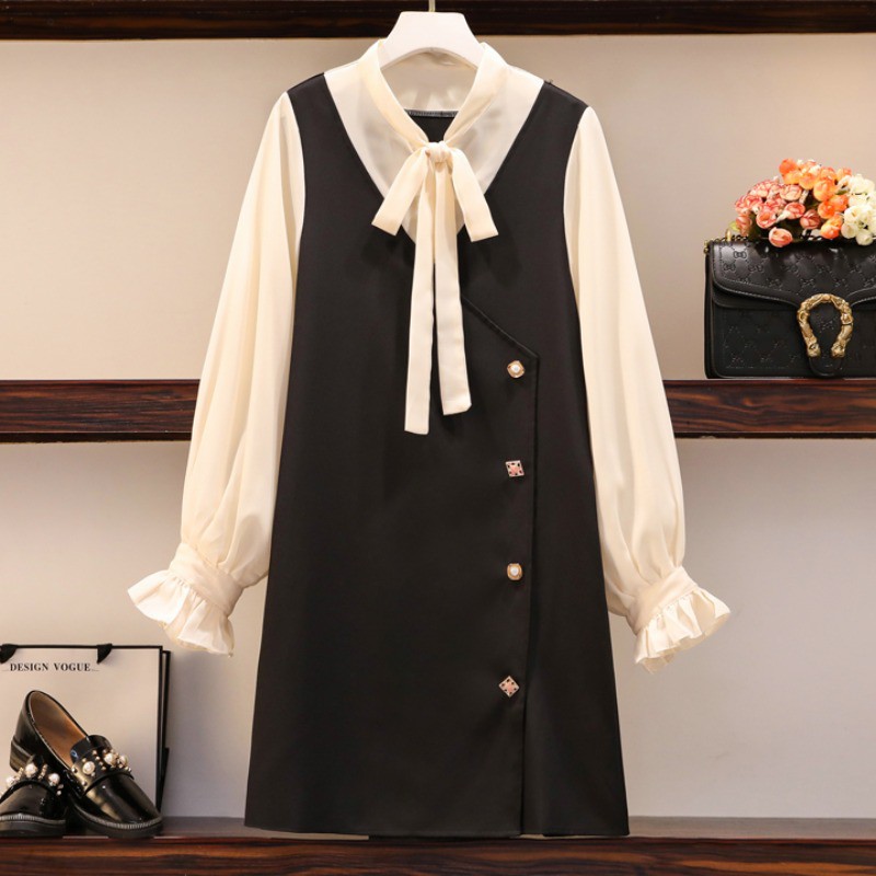 🌸Hàng Order🌸 Váy Bigsize Thắt Nơ Phối Cúc Ngọc Dọc Váy Trẻ Trung Năng Động 🌸Hàng Quảng Châu