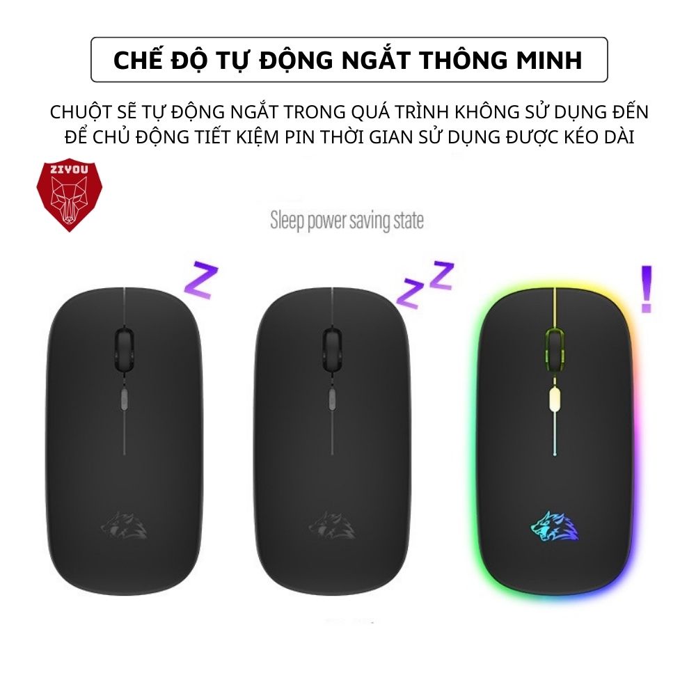 Chuột Không Dây Bluetooth Siêu Mỏng ZIYOU X15 Sử Dụng Pin Sạc Lithium, Có Led RGB, Kết Nối Đa Năng Máy Tính, Laptop, TV