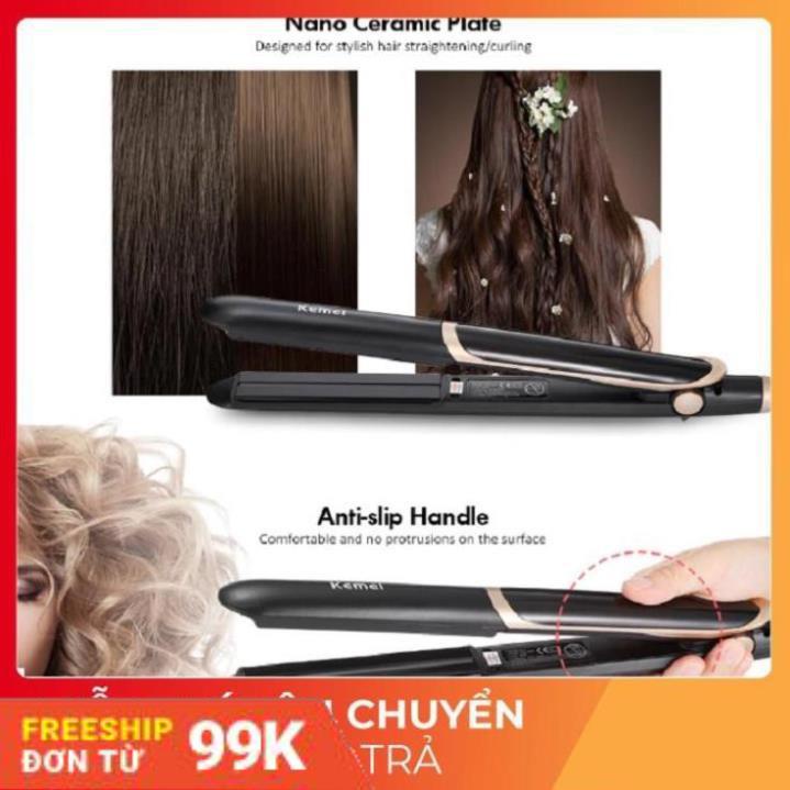 [Giảm 50%]  Máy Uốn Duỗi Tóc Kemei Km 2219, Máy Làm Xoăn Tóc Cao Cấp 2 in 1 Phiên Bản Mới Nhất 2020