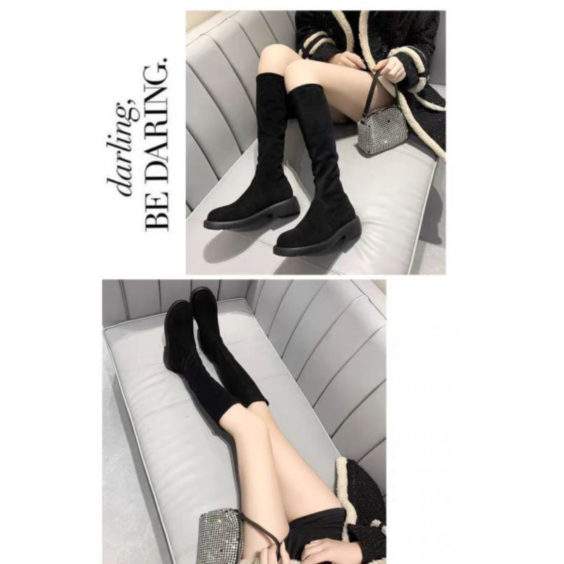 Sẵn đủ size 35-39 Boots đùi da lộn siêu mềm co dãn dành cho năm 2022, hàng quảng châu loại đẹp