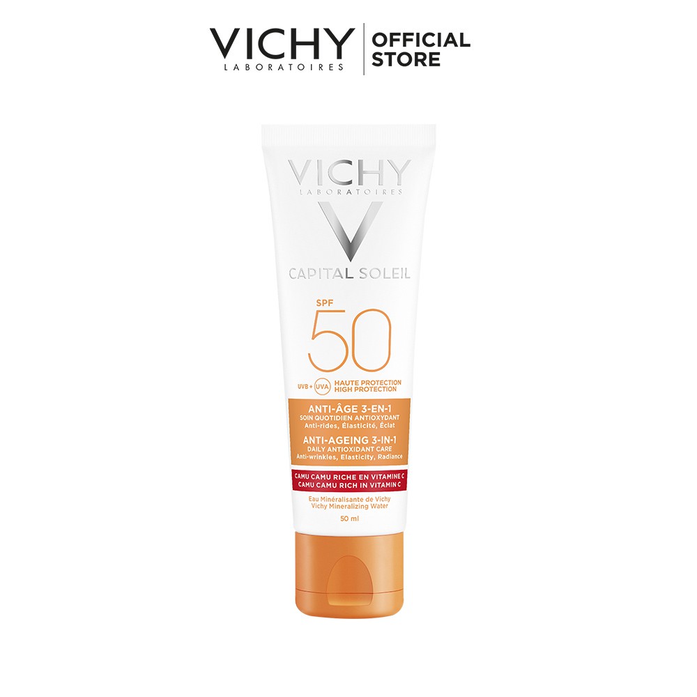 Kem chống nắng bảo vệ và giúp giảm các dấu hiệu lão hóa Vichy Capital Soleil 3 in 1 Anti-Aging SPF50 50ml
