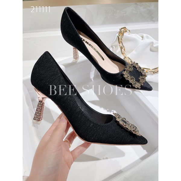 BEESHOES - GIÀY CAO GÓT NỮ MŨI NHỌN - GIÀY CAO GÓT NỮ GÓT NHỌN CAO 7 PHÂN SẴN MÀU ĐEN - KEM 211111