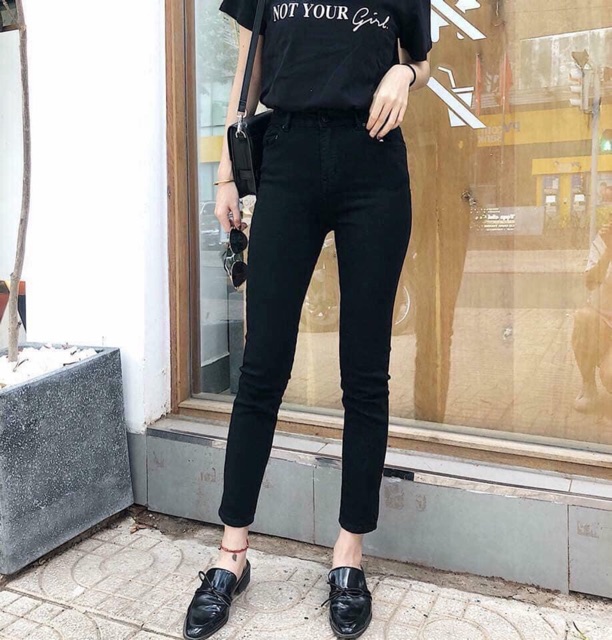 Quần skinny 9 tấc đen lưng cao qua rốn