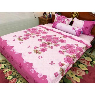 Thanh Lý Bộ chăn ga gối cotton poly hè 5 món mẫu hoa đào (khách chọn mẫu nhắn tin cho shop)