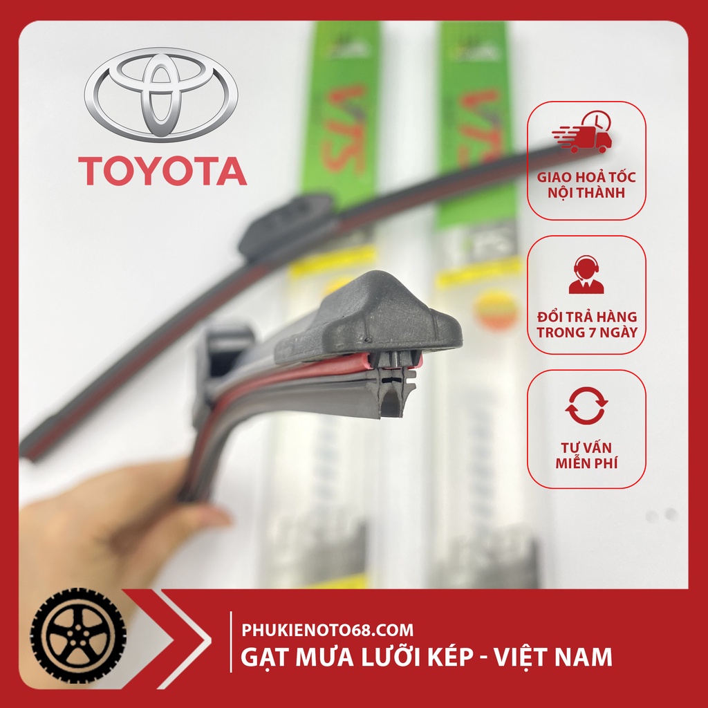Gạt mưa Silicone lưỡi kép xe oto, xe hơi Toyota Vios, Avanza, Hiace, Camry, Zace, Rush, Yaris, Wigo, Innova, Fortuner...