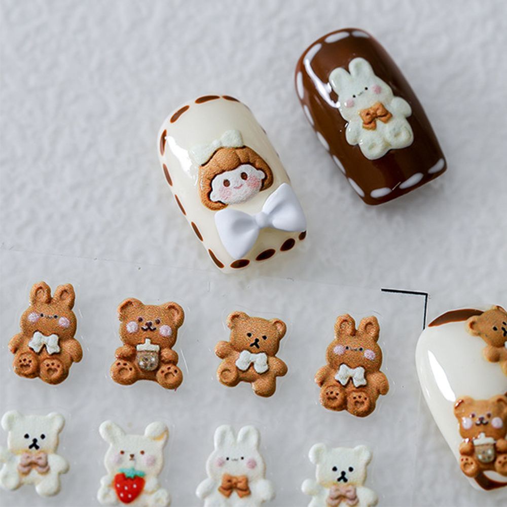 Miếng Dán Trang Trí Móng Tay 5D Hình Thỏ/ Bánh Quy/ Kem Chất Lượng Cao
