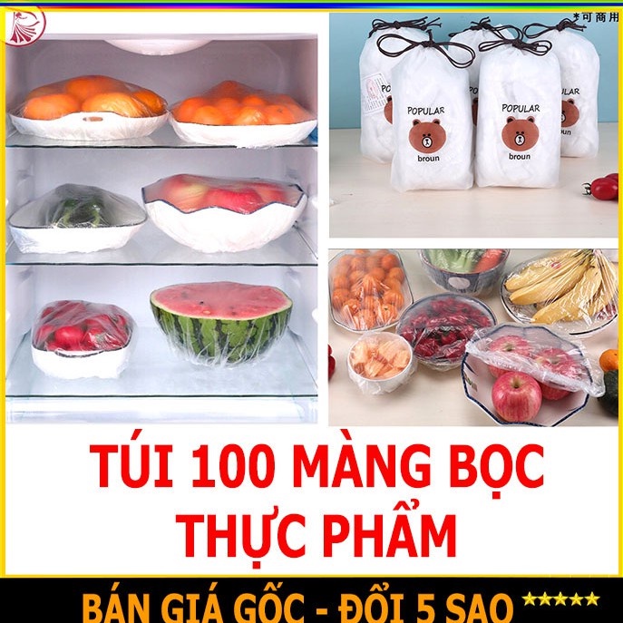 SET 100 MÀNG BỌC thực phẩm túi gấu có chun co giãn tái sử dụng 2022