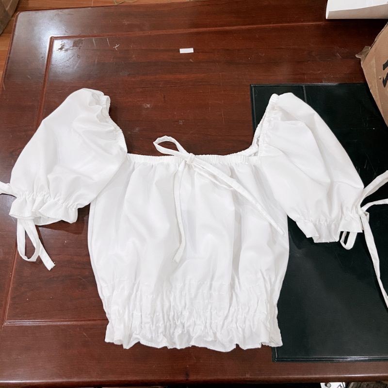 [RẺ VÔ ĐỊCH] Áo Sơ Mi Nữ Tay Bồng Dáng Croptop, Áo Croptop Trễ Vai Nơ Ngực Ulzzang A02