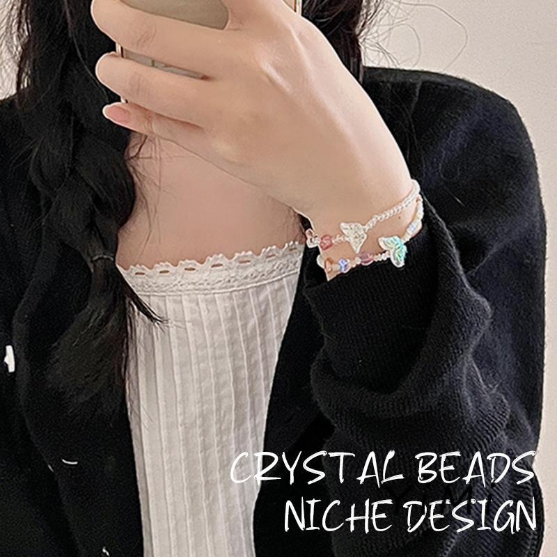 Vòng Tay Dây Thừng Đính Hạt Acrylic Nhiều Màu Hình Bướm Có Thể Điều Chỉnh Xinh Xắn