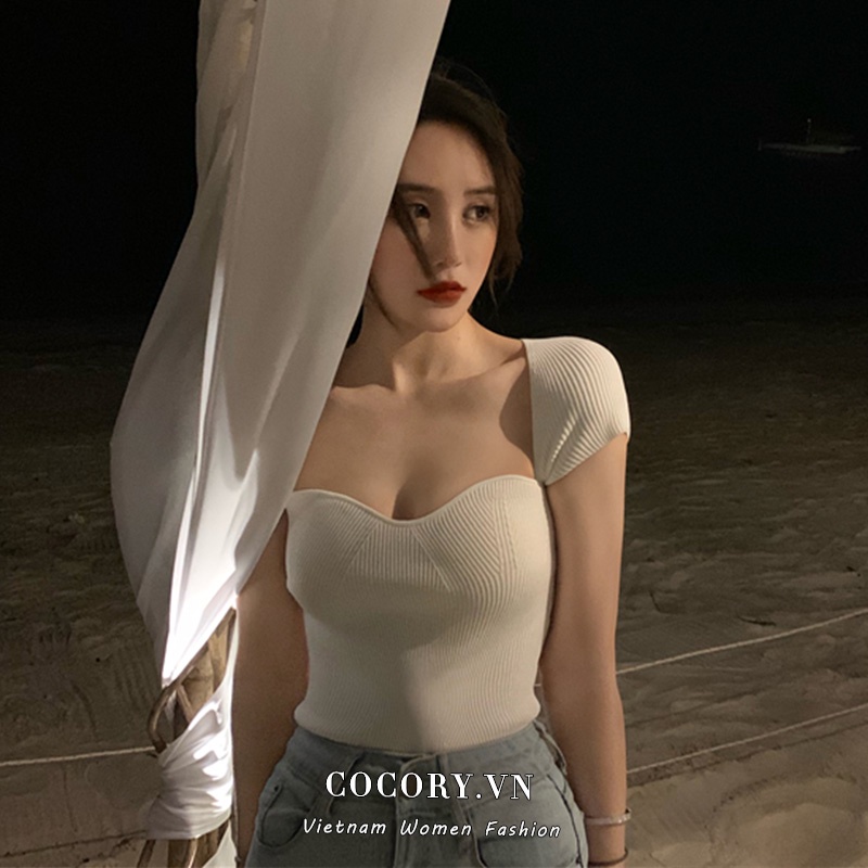 Cocory vn Áo Crop Top Màu Trơn Tay Ngắn Gợi Cảm Quyến Rũ Thời Trang Cho Nữ