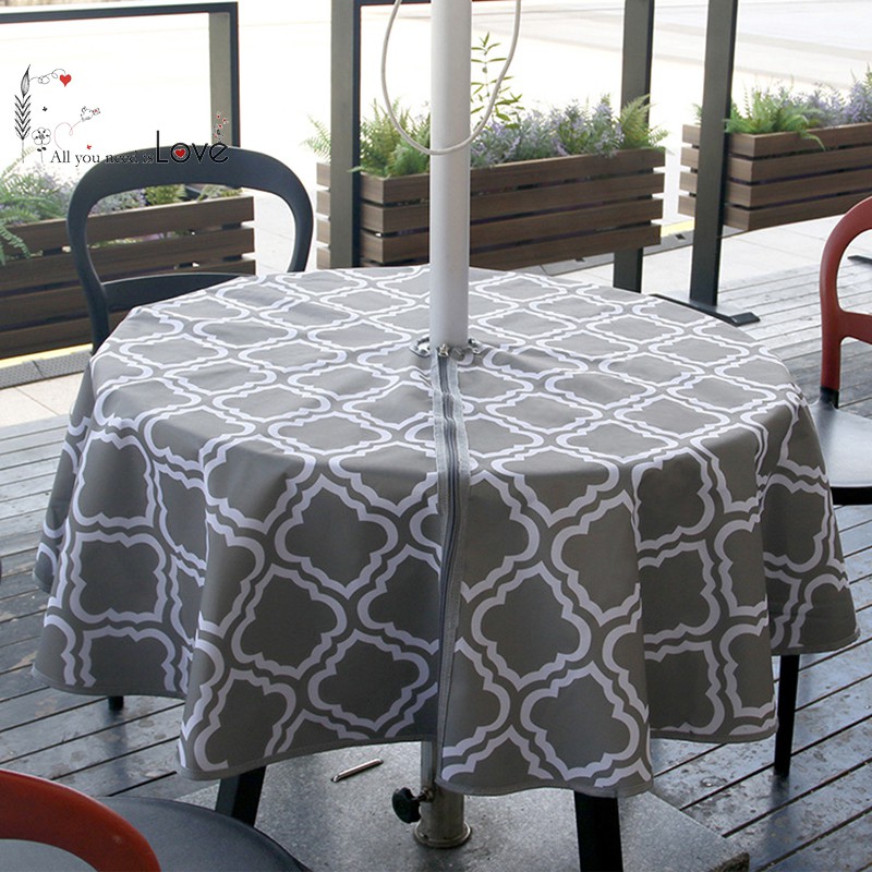 Round/Rectangular Tablecloth with Umbrella Hole & Zipper Waterproof Table Cover for Party Patio Ourdoor Easy to Remove