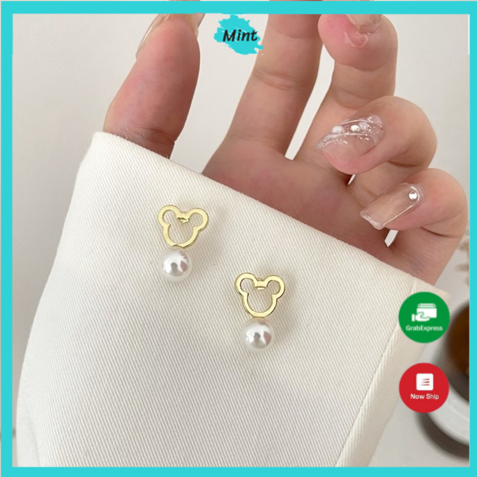 Bông Tai Nữ ❤️KHÔNG GÂY DỊ ỨNG❤️ Bông Tai Hình Gấu Ngọc Trai Nhân Tạo Trẻ Trung Dễ Thương