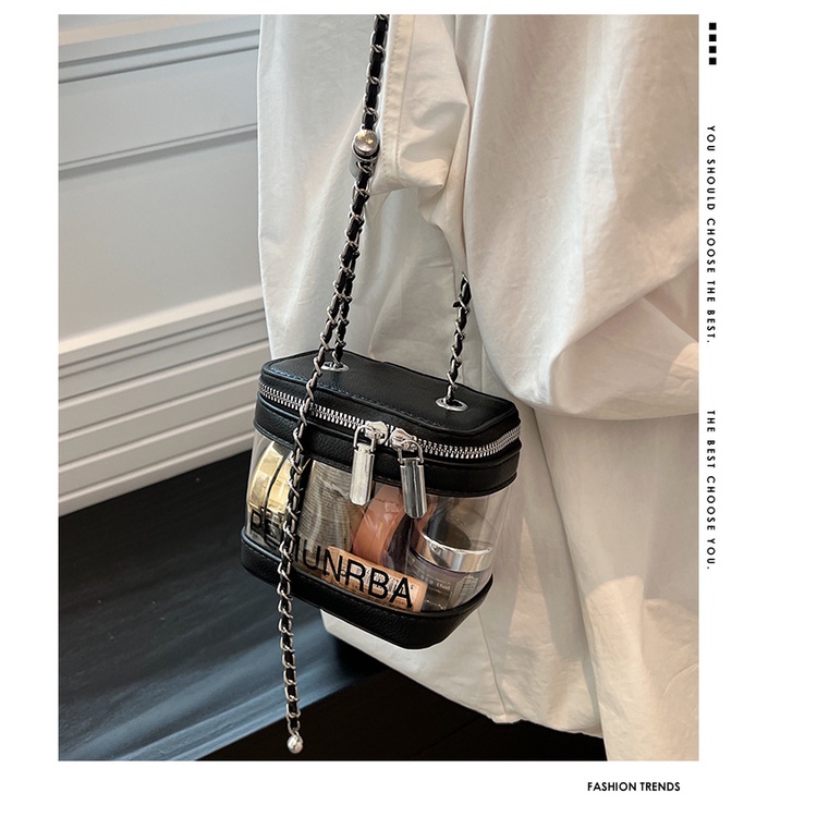 Túi đeo chéo JASMIN NOIR dạng hộp phối dây xích thời trang cho nữ
