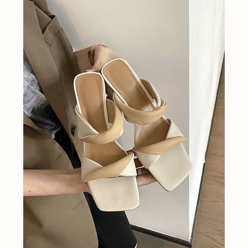 ♤✟Dép Sandal Gót Dày Hở Ngón Mũi Vuông Màu Sắc Thời Trang Mùa Hè Cho Nữ