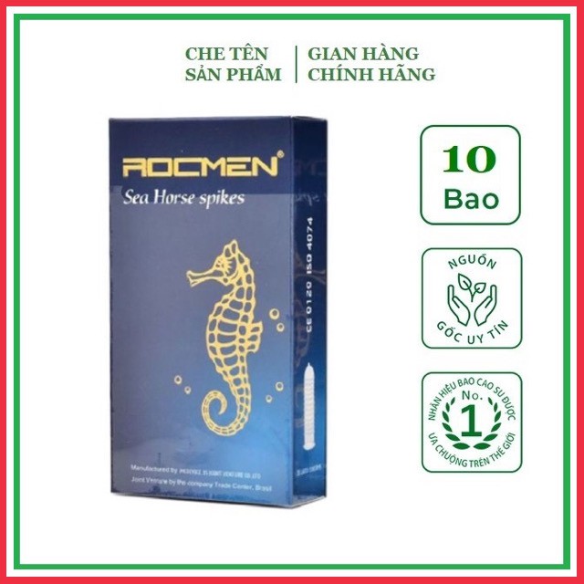 Bao cao su Gân gai ROCMEN cá ngựa xanh (hộp 10 chiếc)