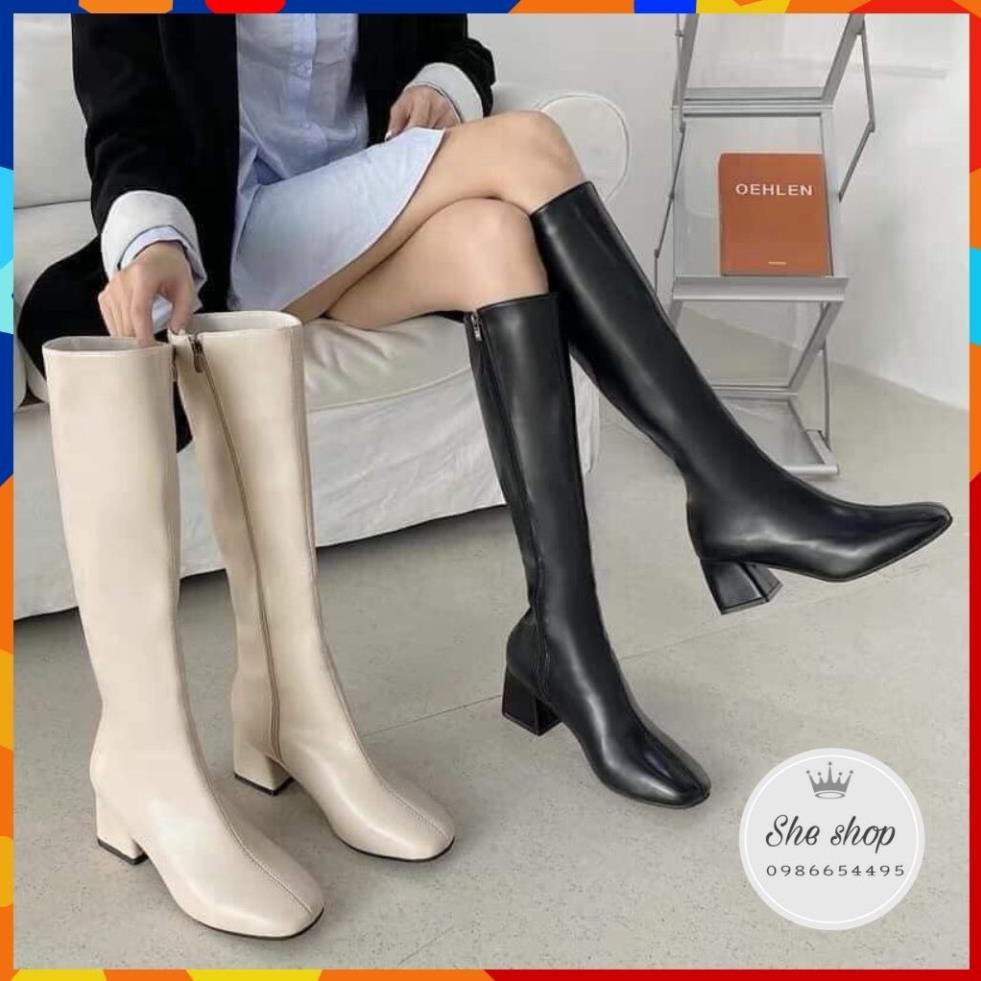 Boot nữ cao cổ, Boot lửng Ulzzang gót vuông 5cm, có khóa kéo | BigBuy360 - bigbuy360.vn