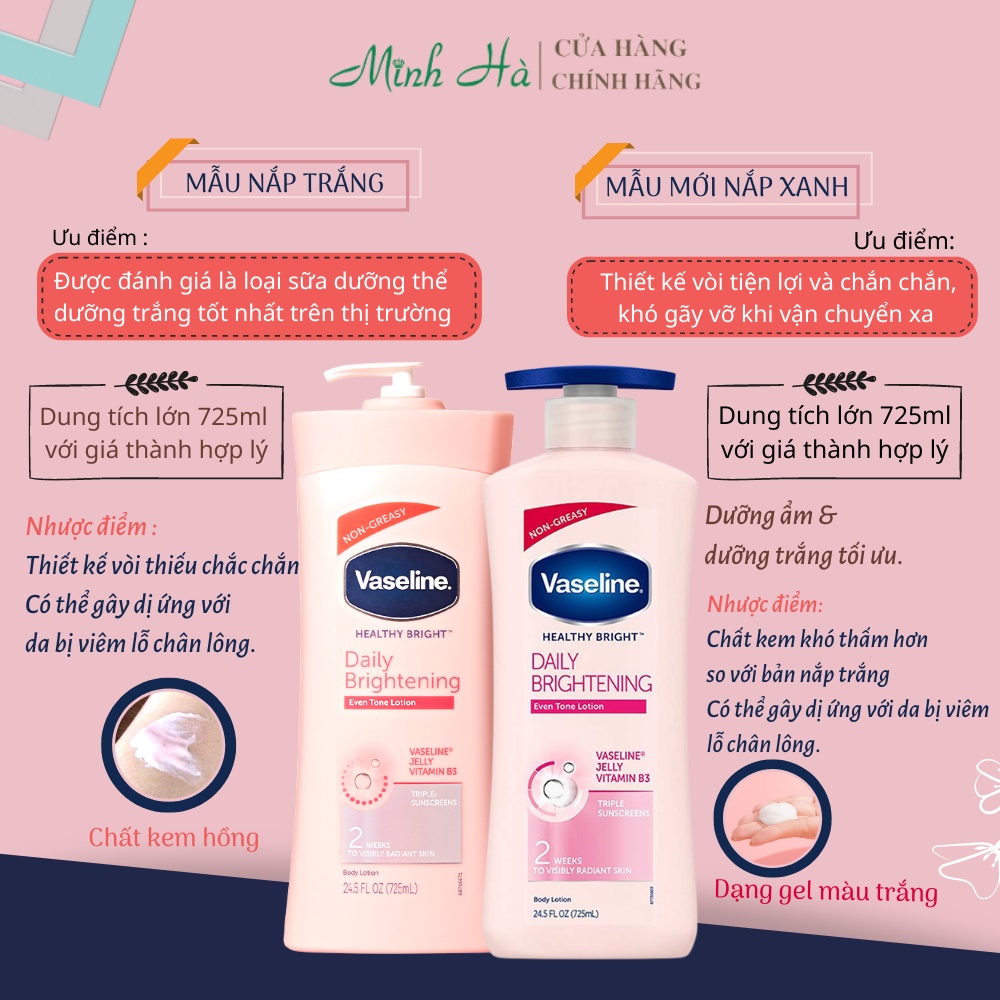 Sữa dưỡng thể Vaseline Healthy White UV Lightening Body Lotion 725ml giúp dưỡng trắng dưỡng ẩm phù hợp cho mọi loại da