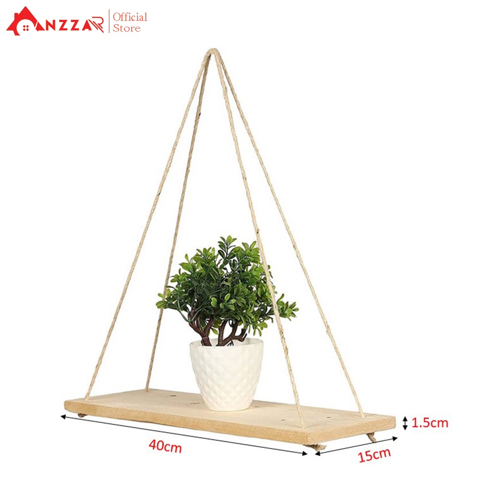 Kệ gỗ treo tường dây thừng decor phòng ngủ, phòng khách trang trí nội thất Anzzar KG03