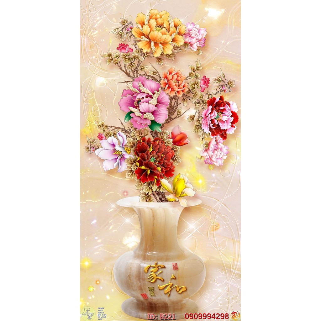 TRANH DÁN TƯỜNG 3D BÌNH HOA, LO HOA NHIỀU MẪU