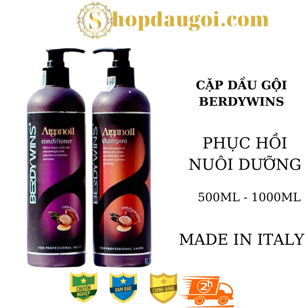 Dầu Gội Dầu Xả Colagen Berdywins Dưỡng Ẩm Phục Hồi Tóc Siêu Mềm Mượt Hương Nước Hoa 1000ml*2