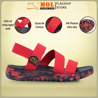 Giày Sandal MOL Unisex Nam Nữ 3 Quai Siêu Nhẹ Quai Dù Đi Học Đi Làm Đi Du Lịch Màu Đỏ Camo Mã MS2