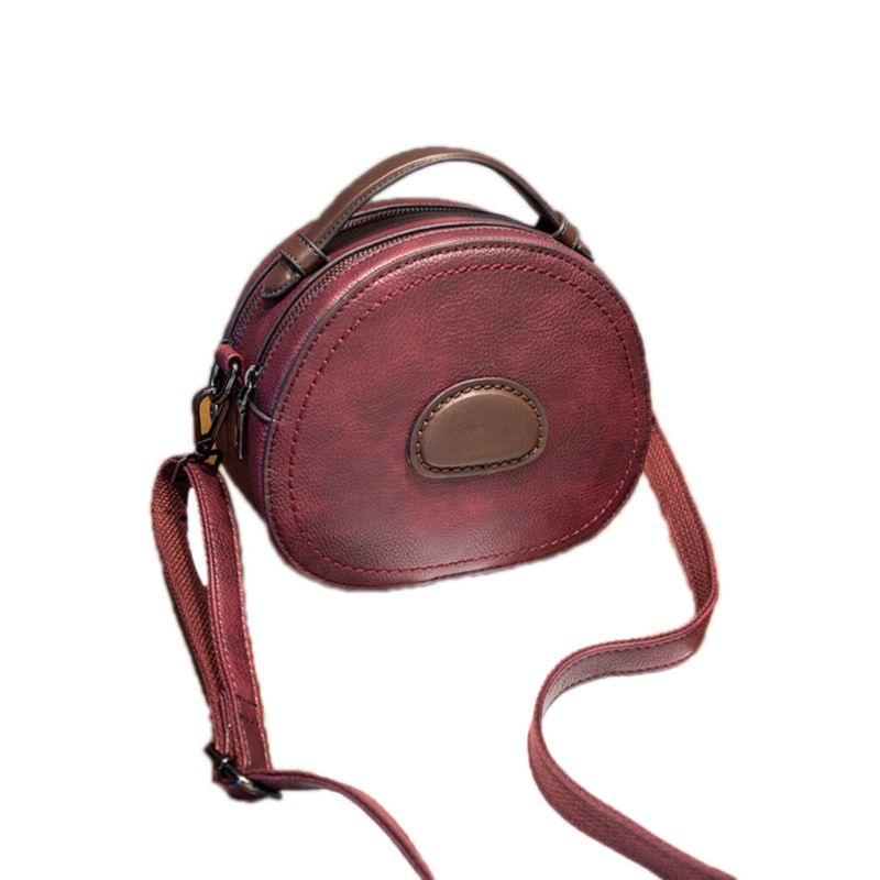 Túi Xách Da Đeo Vai Dáng Tròn Phong Cách Vintage Cho Nữ