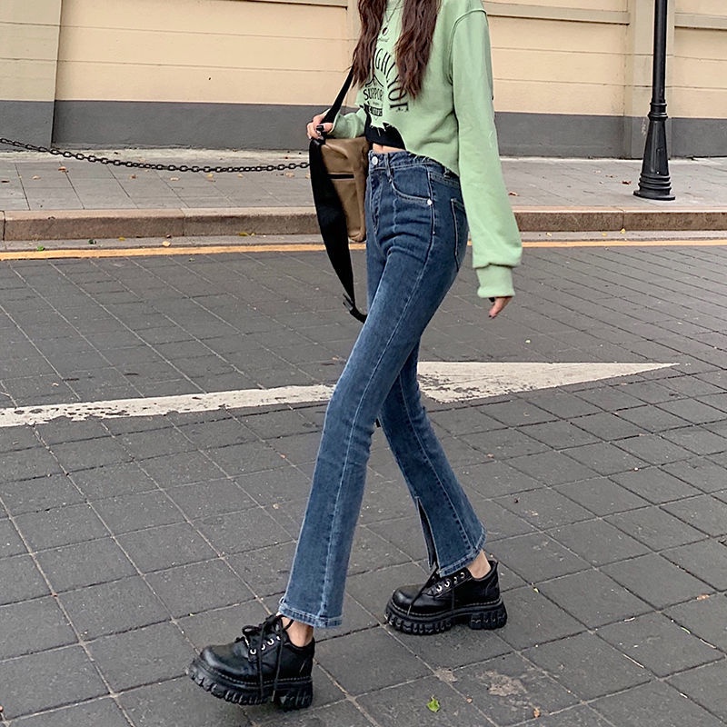 Quần jean ống loe lưng cao thời trang cho nữ