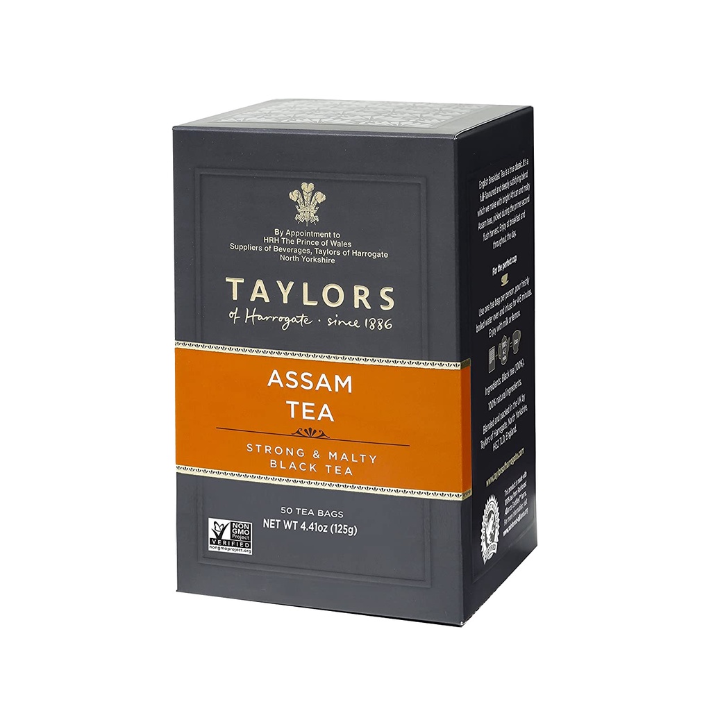 HỘP 50 TÚI LỌC TRÀ ĐEN ASSAM NGUYÊN CHẤT Taylors of Harrogate Pure Assam, Black Tea, Strong & Malty, Non-GMO, 125g