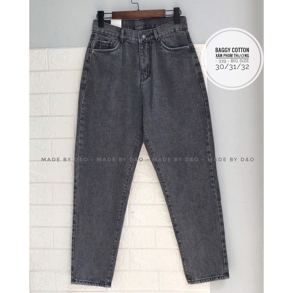 Quần jean bigsize baggy lưng cao màu xám size 30-36