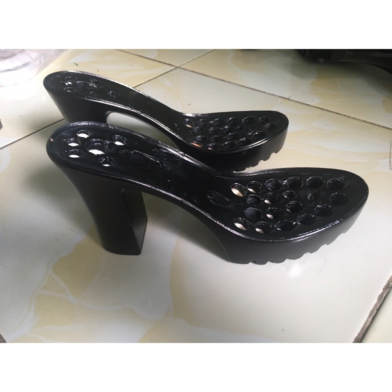 đế cao gót 10cm dùng móc len đen-trắng kem-da