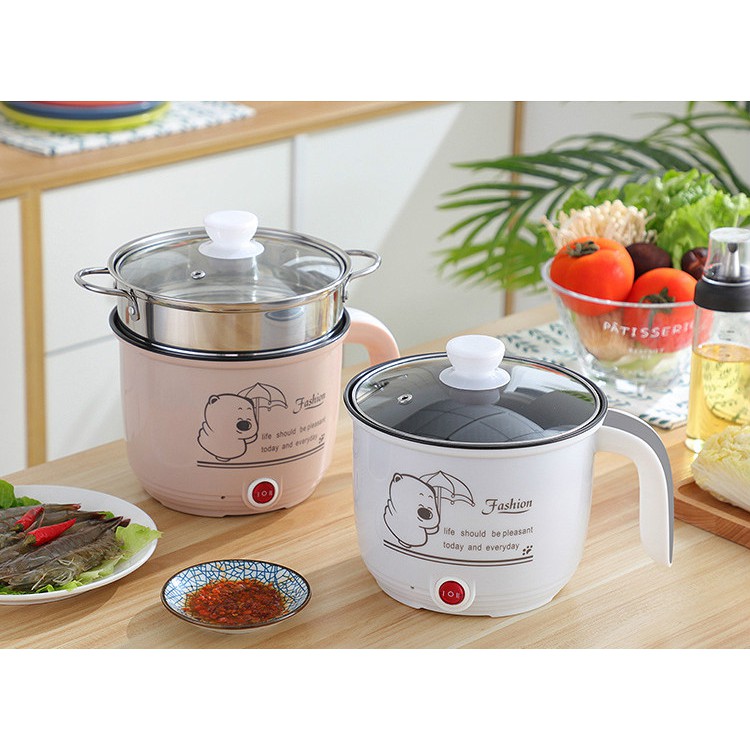 Ca Nấu Mì, Nấu Cơm Mini Siêu Tốc 18cm Kèm Giá Hấp Cooking Pot Có Tay Cầm Tiện Lợi