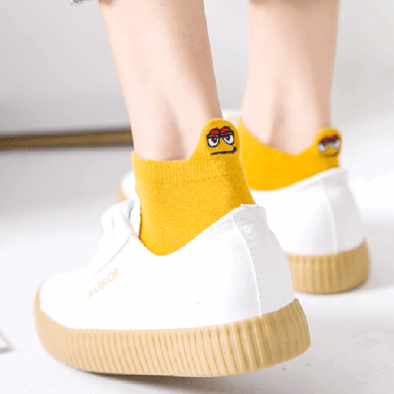 Vớ Cotton Nữ Levao Họa Tiết Thêu Mặt Cười Dễ Thương Nhiều Màu Sắc