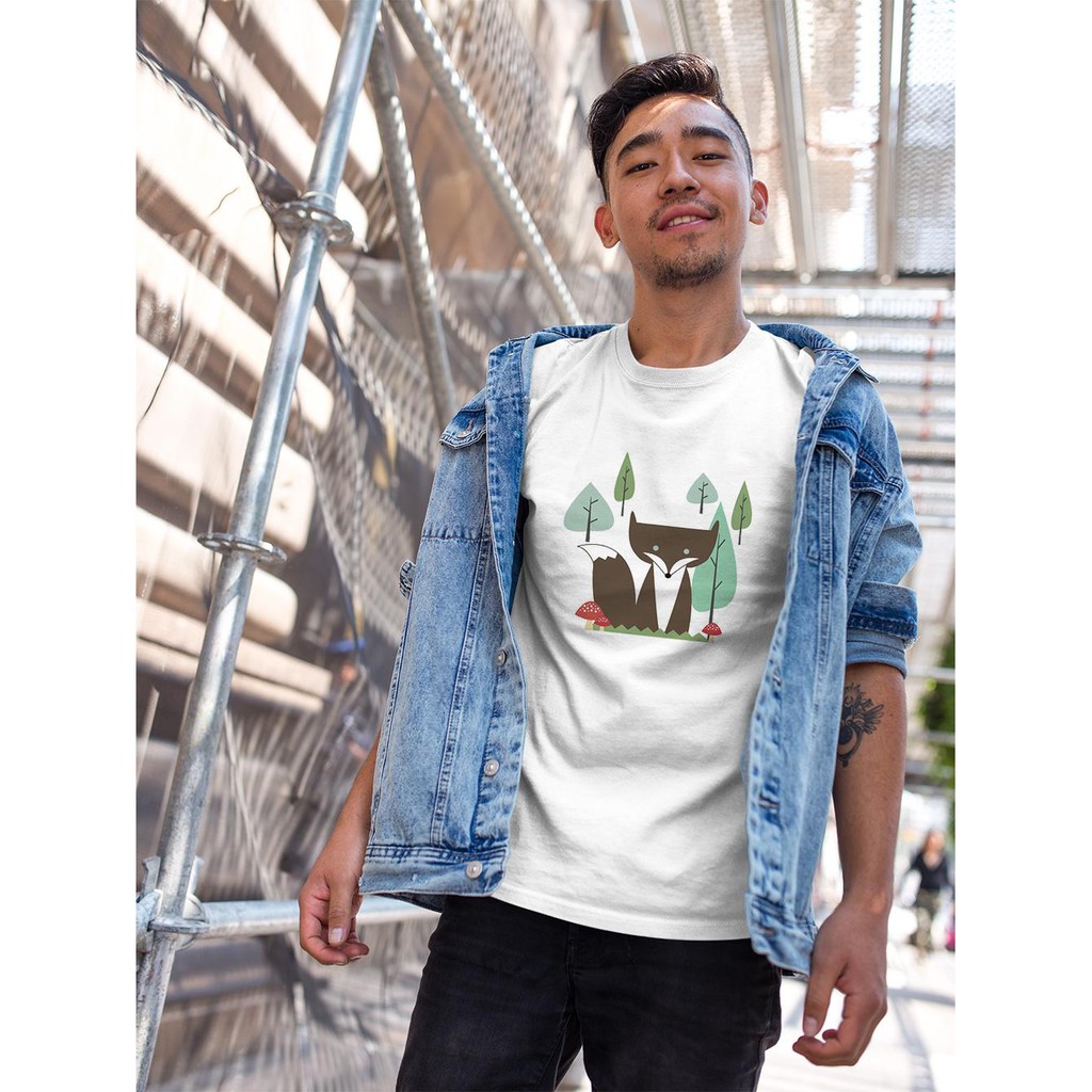 Áo thun Nam in hình Cáo xám và rừng cây - Cotton Thun Phong Cách Cá Tính - Cực Chất Và Đẹp