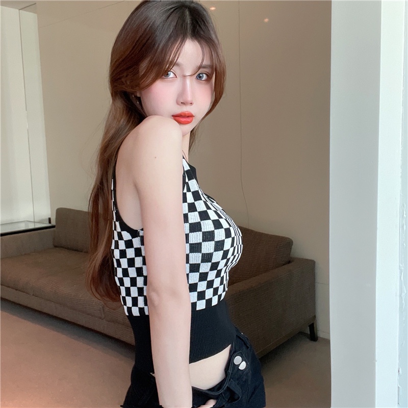 Áo hai dây ZHELIHANGFEI vải dệt kim hở rốn gợi cảm dễ phối đồ cho nữ