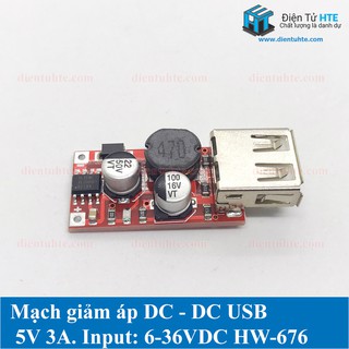 Mạch giảm áp DC - DC 1 cổng USB 5V 3A HW-676 [HTE Quy Nhơn CN2]