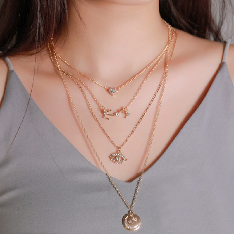 Dây Chuyền 4 Lớp Mặt Hình Mặt Trăng Đính Đá Thời Trang Cho Nữ