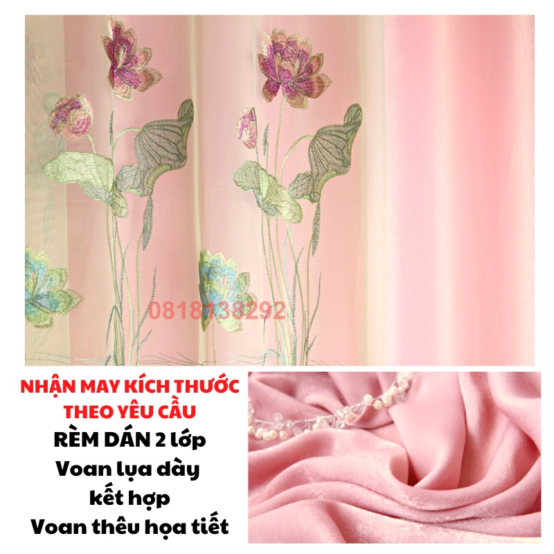 Rèm VOAN THÊU 1 lớp, 2 lớp, rèm cửa dán tường, treo thanh trang trí décor phòng khách phòng ngủ. MAY THEO YÊU CẦU