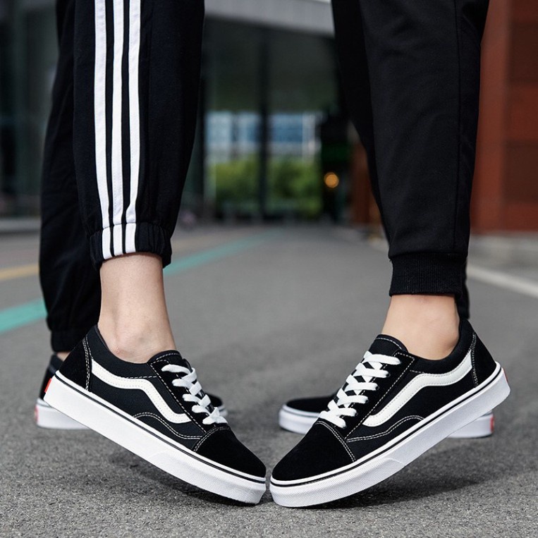 Giày⚡𝐕𝐚𝐧𝐬 𝐎𝐥𝐝 𝐒𝐤𝐨𝐨𝐥⚡ - Giày Sneaker 𝐕𝐚𝐧𝐬 Đen kẻ trắng nhung nỉ cao cấp nam nữ, đế đúc chắc chắn, cá tính D12