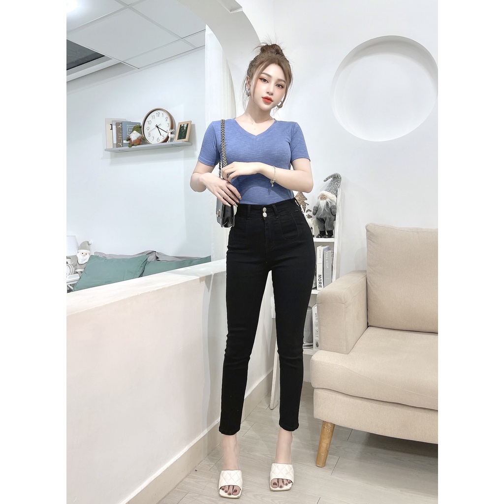 Áo thun ôm cổ tim ngắn tay CRAZYTEEN chất thun gân AT0205