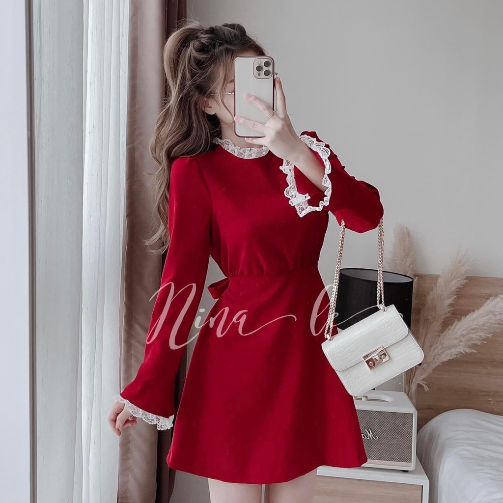 Đầm váy nữ tay dài phối viền cực xinh xắn dành cho các nàng yêu đi chơi, dạo phố