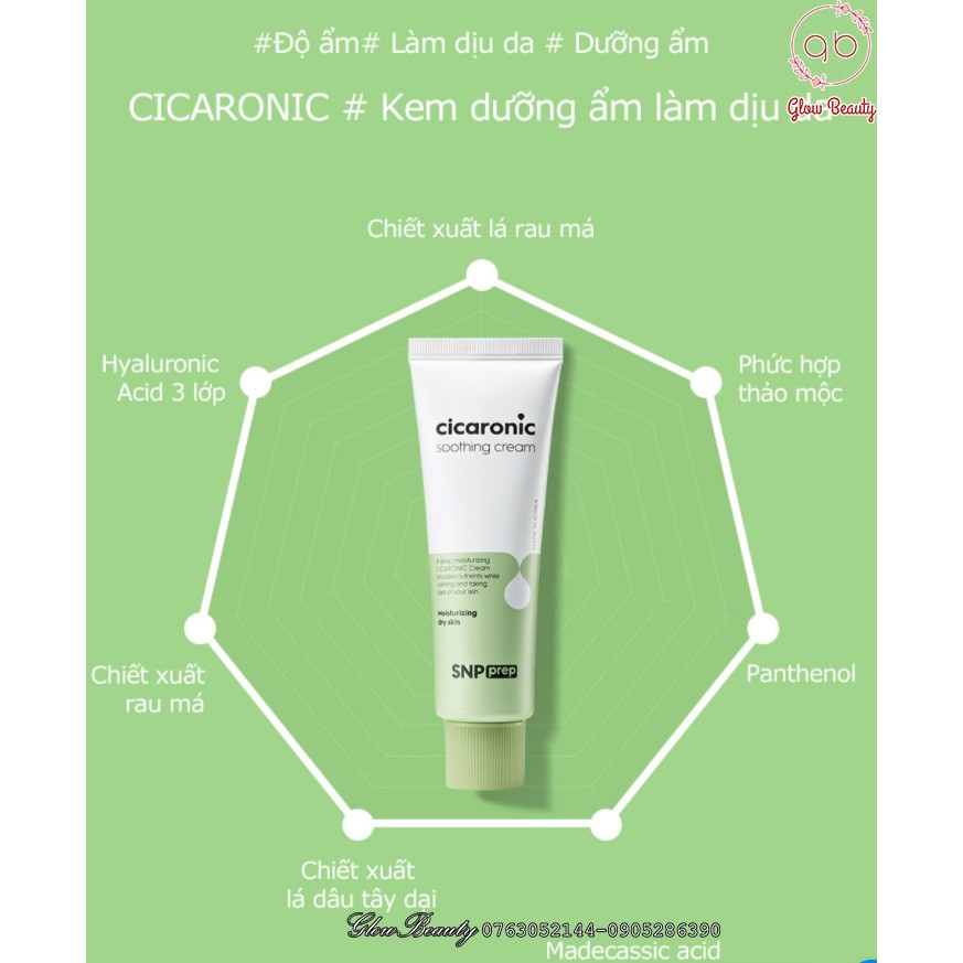 KEM DƯỠNG CẤP ẨM, LÀM DỊU DA CHIẾT XUẤT RAU MÁ SNP PREP CICARONIC SOOTHING CREAM 50G